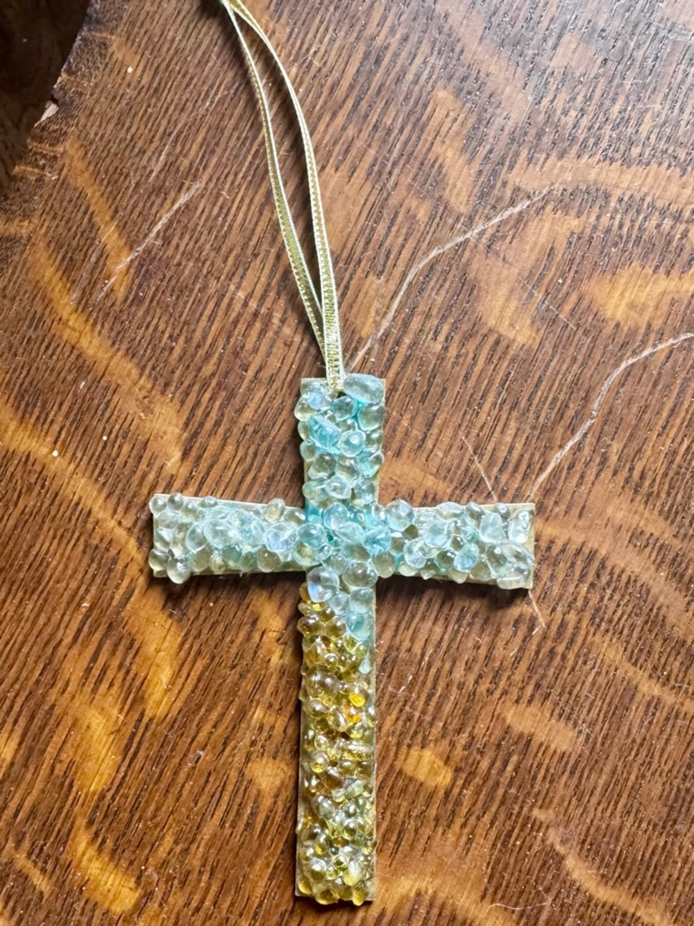 Blue and Yellow Beaded Cross Pendant Ornament